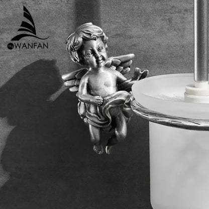 Classic angel brass toilet brush and holder for bathroom