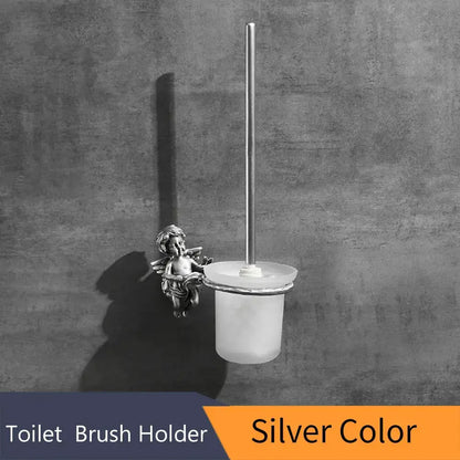 Classic angel brass toilet brush and holder for bathroom