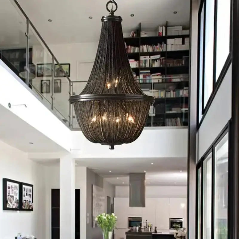 Classic black aluminum chain pendant lights dining room chandelier