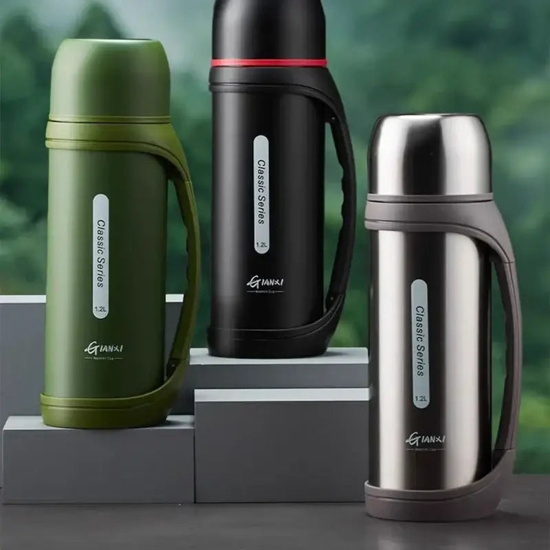 Classic black & red vacuum thermos flask outdoor kitchen bottle