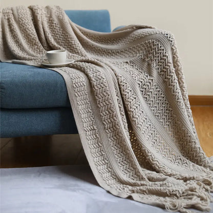 Classic black & white houndstooth throw blanket – living room fringed scarf