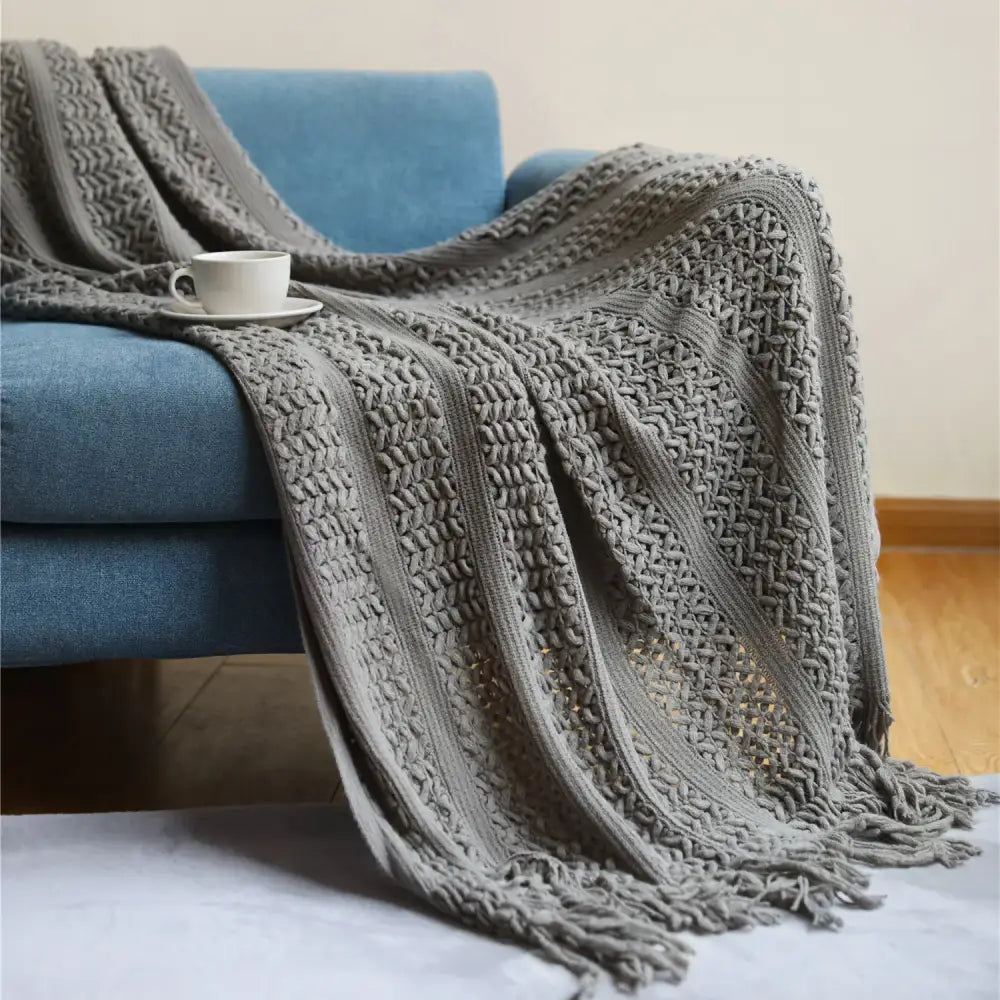 Classic black & white houndstooth throw blanket – living room fringed scarf