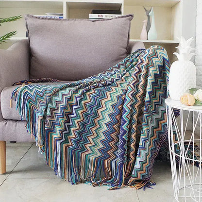Classic black & white houndstooth throw blanket – living room fringed scarf