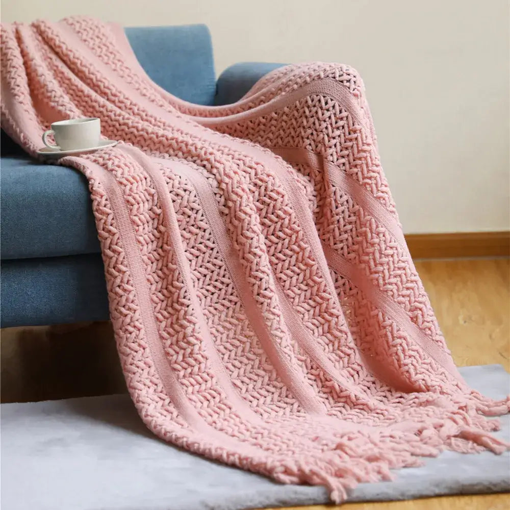 Classic black & white houndstooth throw blanket – living room fringed scarf