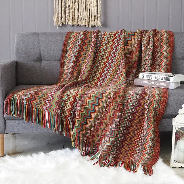 Classic black & white houndstooth throw blanket – living room fringed scarf