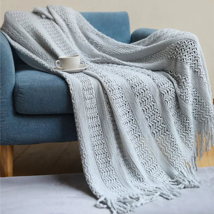 Classic black & white houndstooth throw blanket – living room fringed scarf