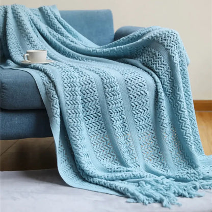 Classic black & white houndstooth throw blanket – living room fringed scarf