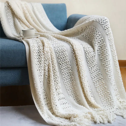 Classic black & white houndstooth throw blanket – living room fringed scarf