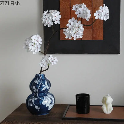 Classic blue porcelain vase living room bird and floral decor