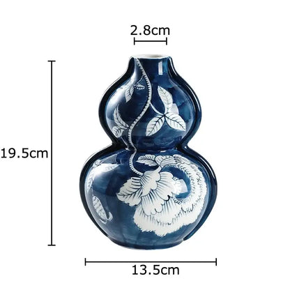 Classic blue porcelain vase living room bird and floral decor