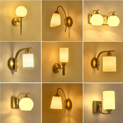 Classic brass glass wall sconce with frosted shade for bedroom