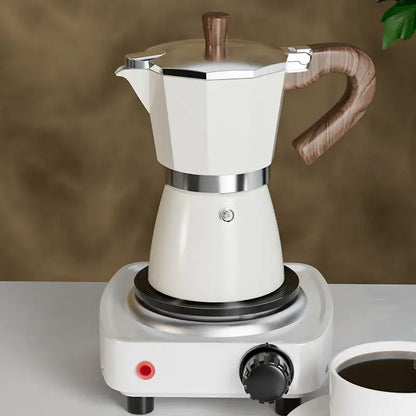 Classic cream aluminum moka pot kitchen coffee machine with wood handle