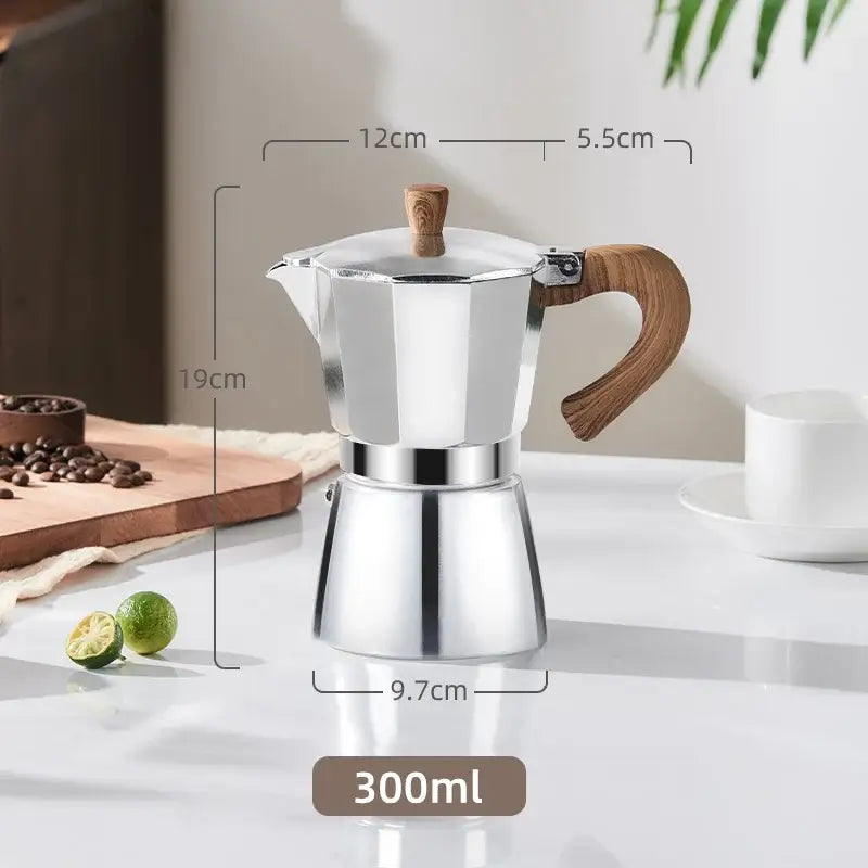 Classic cream aluminum moka pot kitchen coffee machine with wood handle