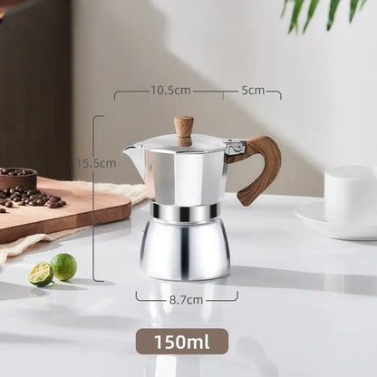 Classic cream aluminum moka pot kitchen coffee machine with wood handle