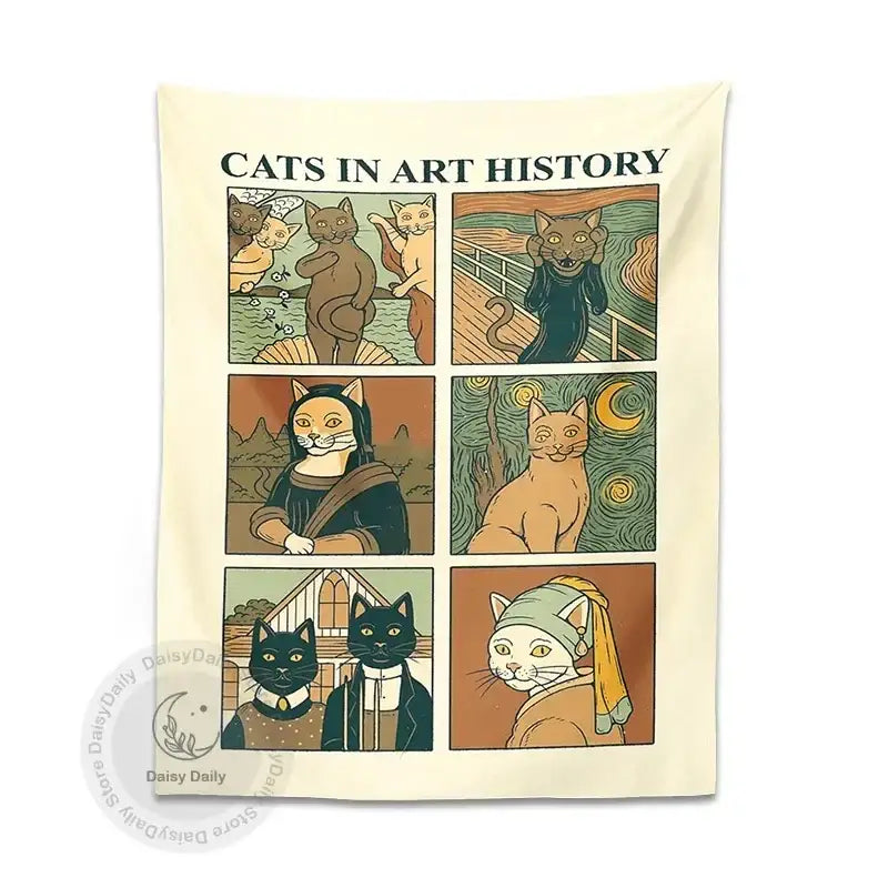 Classic cream cat art tapestry wall hanging for bedroom decor