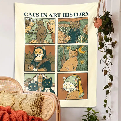 Classic cream cat art tapestry wall hanging for bedroom decor