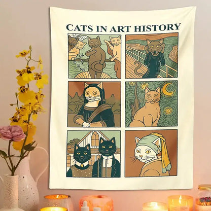 Classic cream cat art tapestry wall hanging for bedroom decor