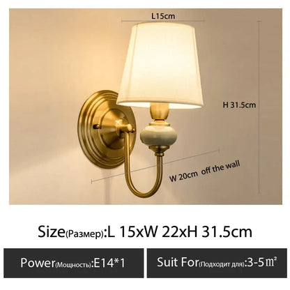 Classic gold cloth cover wall light bedroom fabric sconce