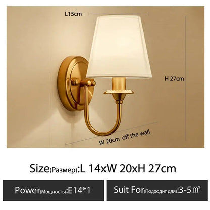 Classic gold cloth cover wall light bedroom fabric sconce