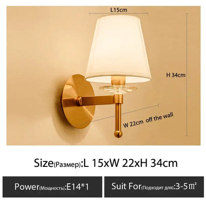 Classic gold cloth cover wall light bedroom fabric sconce