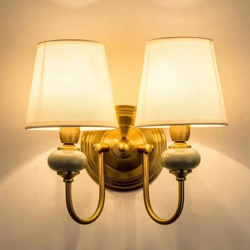 Classic gold cloth cover wall light bedroom fabric sconce