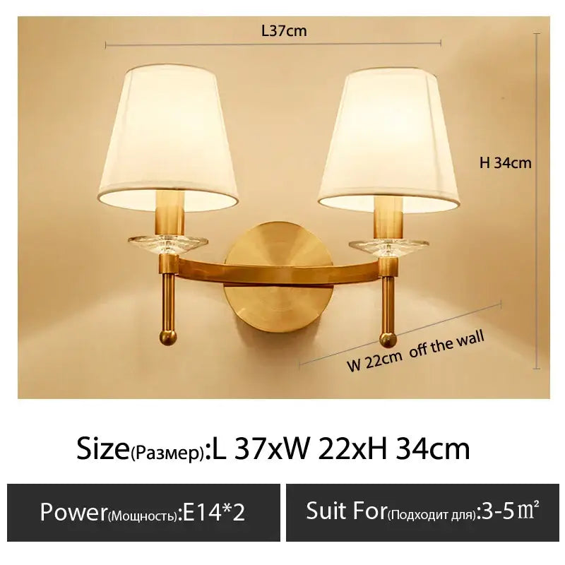 Classic gold cloth cover wall light bedroom fabric sconce