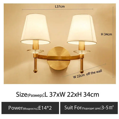 Classic gold cloth cover wall light bedroom fabric sconce
