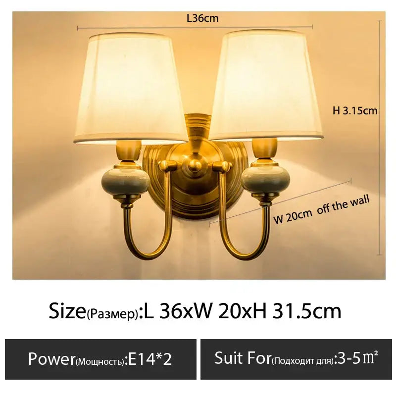 Classic gold cloth cover wall light bedroom fabric sconce