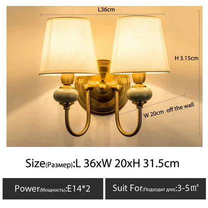 Classic gold cloth cover wall light bedroom fabric sconce