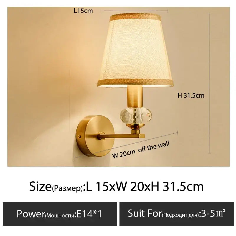 Classic gold cloth cover wall light bedroom fabric sconce