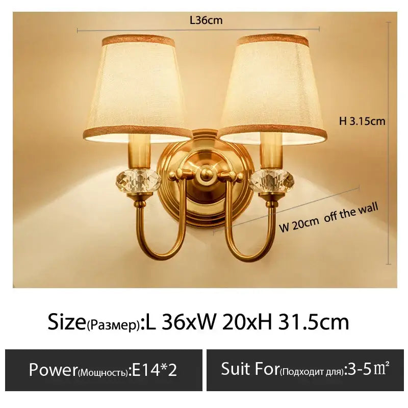 Classic gold cloth cover wall light bedroom fabric sconce