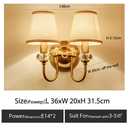 Classic gold cloth cover wall light bedroom fabric sconce
