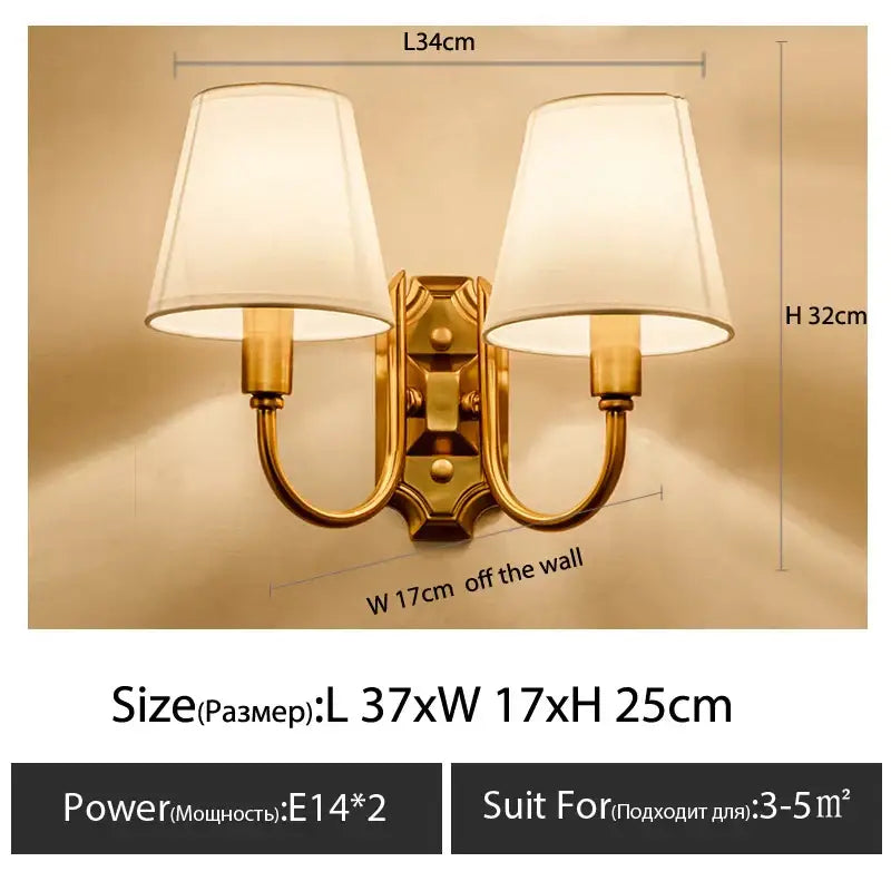 Classic gold cloth cover wall light bedroom fabric sconce
