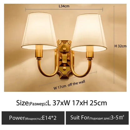 Classic gold cloth cover wall light bedroom fabric sconce