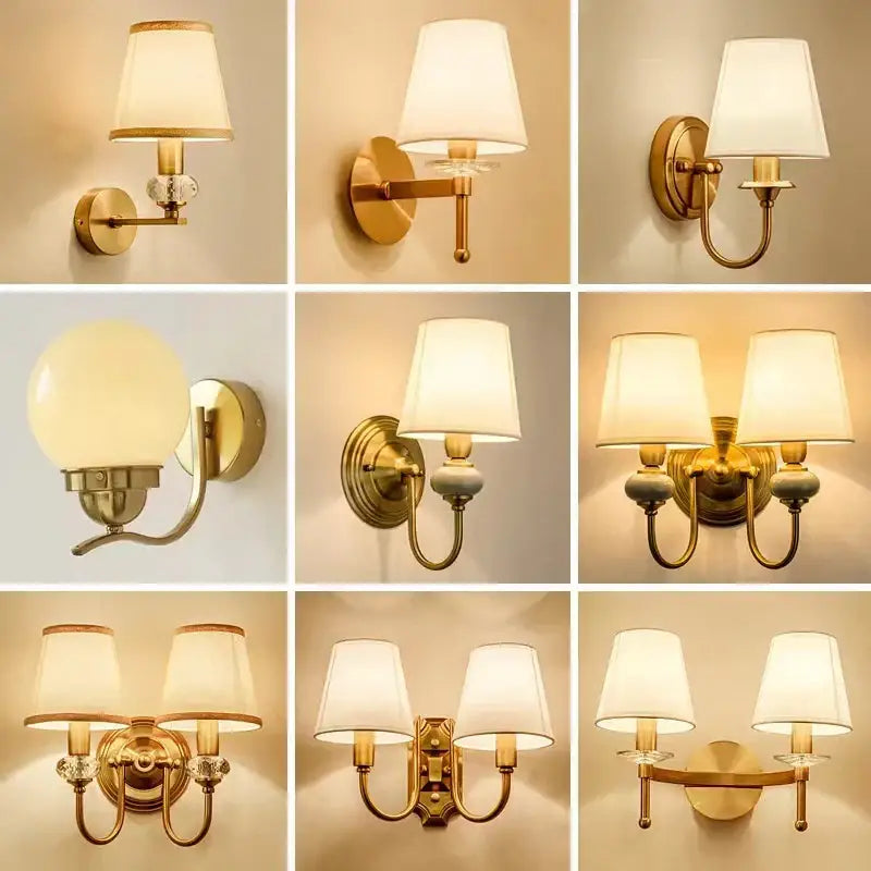 Classic gold cloth cover wall light bedroom fabric sconce
