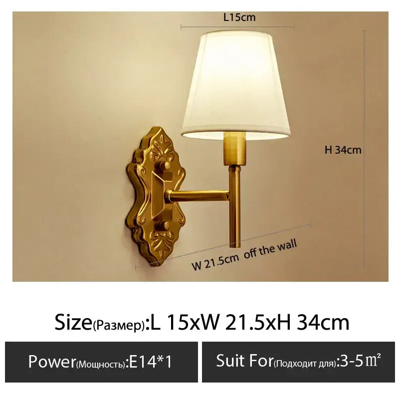 Classic gold cloth cover wall light bedroom fabric sconce