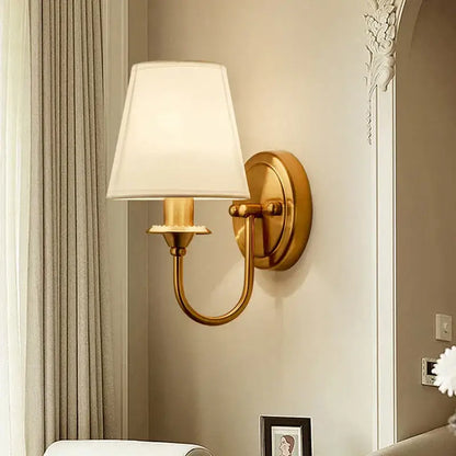 Classic gold cloth cover wall light bedroom fabric sconce