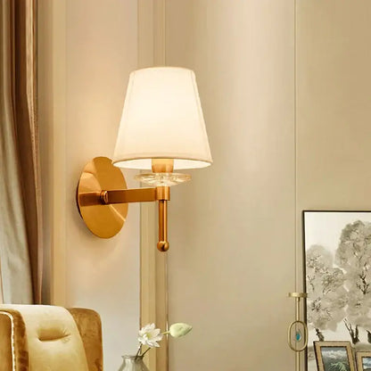 Classic gold cloth cover wall light bedroom fabric sconce