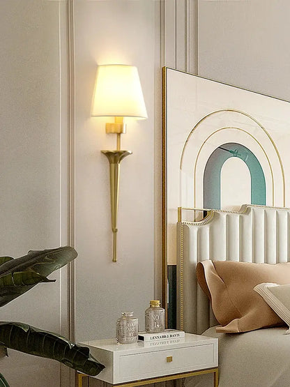 Classic gold fluted wall lamp bedroom sconce with fabric shade