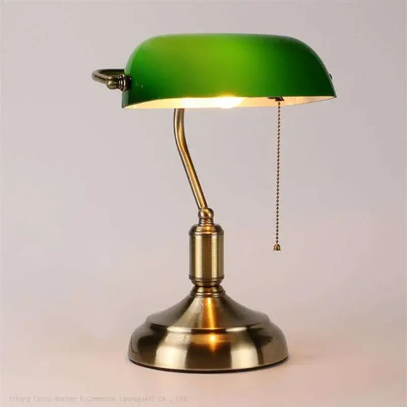 Classic green & white glass lampshade bank desk lamp for office