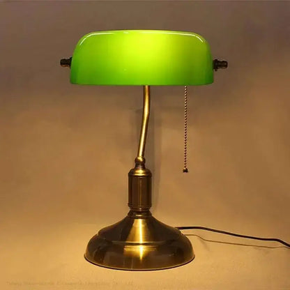 Classic green & white glass lampshade bank desk lamp for office