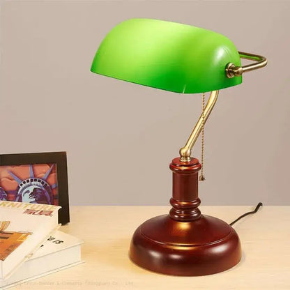Classic green & white glass lampshade bank desk lamp for office