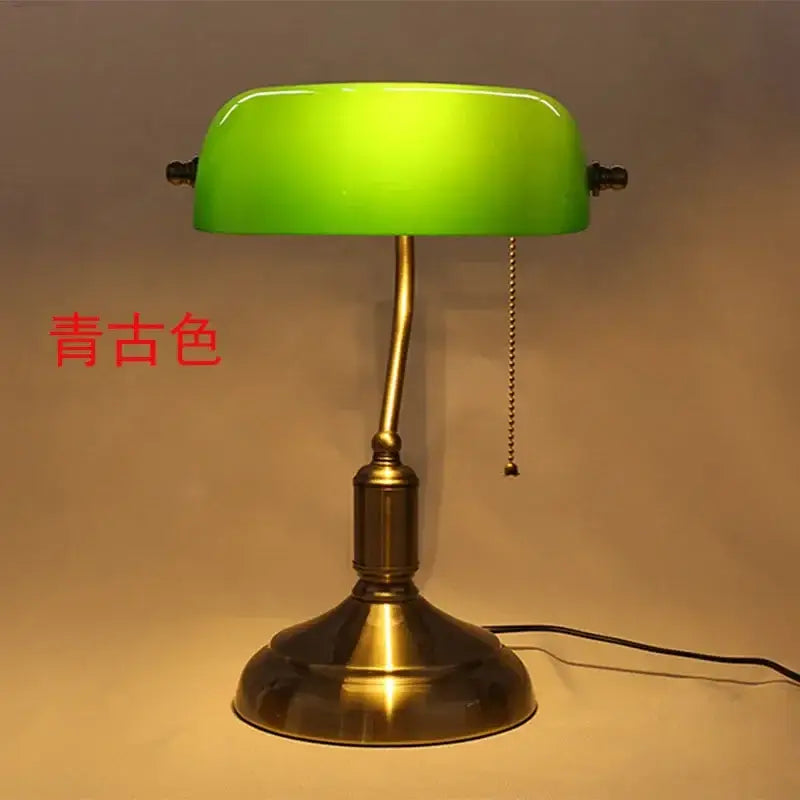 Classic green & white glass lampshade bank desk lamp for office