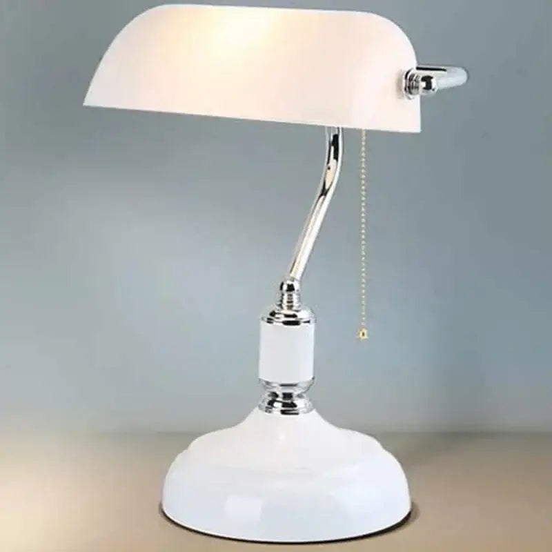 Classic green & white glass lampshade bank desk lamp for office