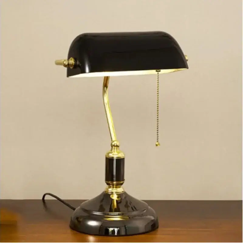 Classic green & white glass lampshade bank desk lamp for office