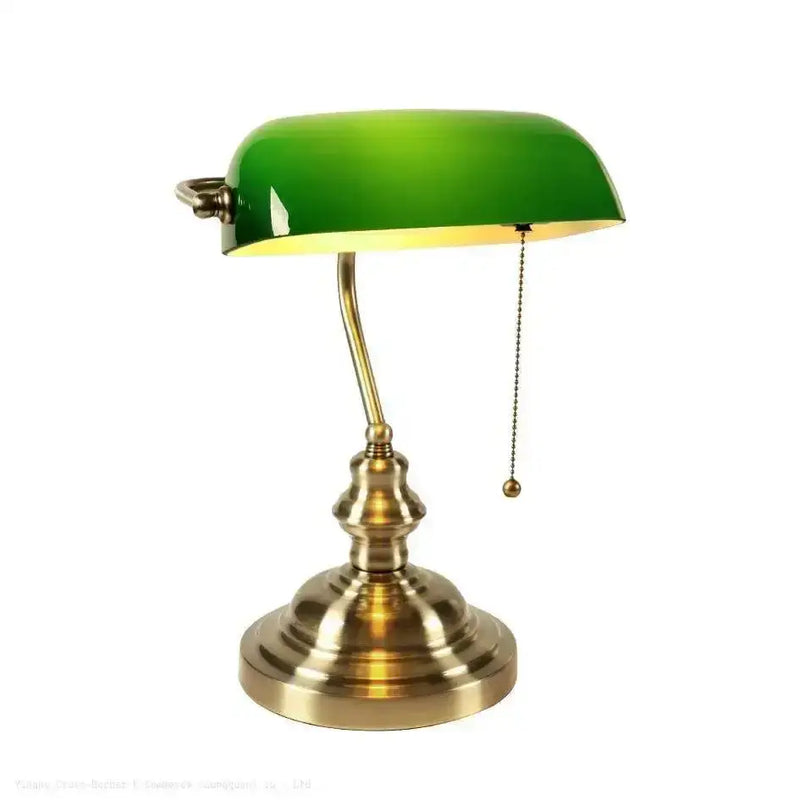 Classic green & white glass lampshade bank desk lamp for office