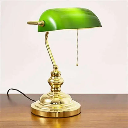 Classic green & white glass lampshade bank desk lamp for office