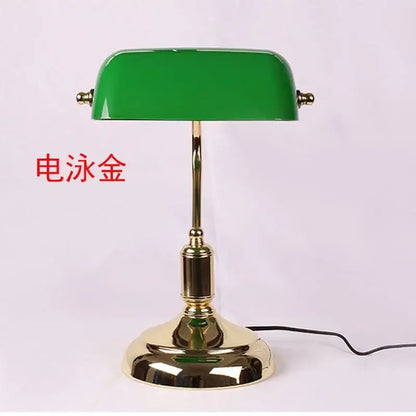 Classic green & white glass lampshade bank desk lamp for office