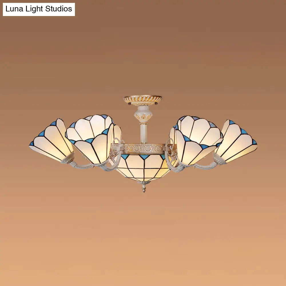 DecorBites™ Classic Hanging Cone Ceiling Light with White Glass Shade - Multi Light Chandelier