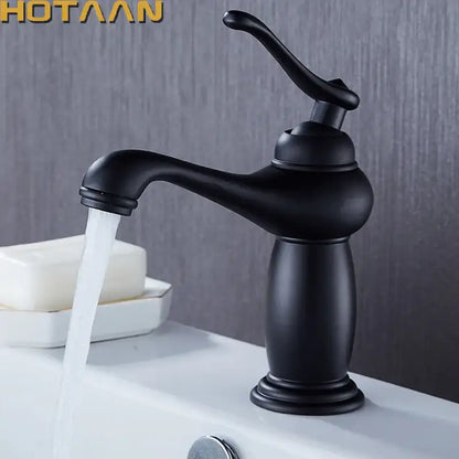 Classic matte black brass basin faucet bathroom curved spout mixer